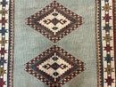 Turkish Kazak Rug 4x6, Geometric Medallion, Caucasian Design Rug, Semi Antique Vintage, Mint Green Maroon Ivory