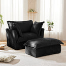 Upholstered Slipcovered Armchair with Ottoman,  Deep Seat Armchair W/ Wide Ottoman for Living Room, Armchair Sets with Large Soft Pillows(Set of 2), Black Corduroy Fabric