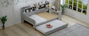 Wooden Full Size Daybed with Storage Shelves, Multi-functional Bed with Twin Size Trundle Bed and  Study Desk,Gray