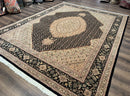Sino Persian Rug 8x10, Herati Mahi Pattern, Fine 170 KPSI, Black, Wool and Silk Highlights