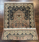 Small Tree of Life Prayer Rug, Pak Persian Rug 2.7 x 4, , Birds, Lantern, Handmade Vintage Fine 260 KPSI