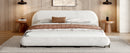 King Size Bed Frame with Boucle Fabric, Upholstered Platform Bed with Curve-Shaped Design & Thick Headboard, White