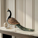 Artistically Hand Painted Wooden 47" Long Peacock Statue