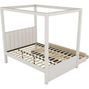 Full Size Upholstery Canopy Platform Bed with Trundle and Three Storage Drawers, Beige
