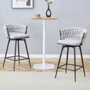Set of 2 Swivel Bar Stools with Breathable Linen Cushions - Light Gray Seat & Black Iron Frame, Counter Height Stools for Kitchen Island, Dining or Pub
