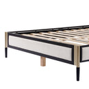 Full size Bed with White Boucle fabric Headboard,Champagne Silver+Black Frame