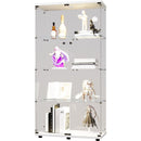 Two-door LED lights  Glass Display Cabinet 4 Shelves with Door, Floor Standing Curio Bookshelf for Living Room Bedroom Office, 64.7'*31.7'*14.3', White