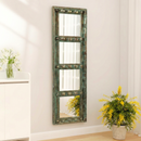 Antique Door Panel With Brass Pins Accents And Mirror Wall Hanging