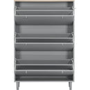 Narrow Design Shoe Cabinet with 3 Flip Drawers, Wood Grain Pattern Top Entryway Organizer with 3 Hooks, Free Standing Shoe Rack with Adjustable Panel for Hallway, Grey