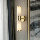DecorBites™ Modern Pillar Shaped Sconce Light: Marble Bedside Wall Lamp in White and Brass