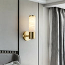 DecorBites™ Modern Pillar Shaped Sconce Light: Marble Bedside Wall Lamp in White and Brass