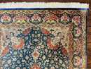 Magnificent Persian Qum Silk Rug 3x5, Blue, Super Fine 675 KPSI - 70 Raj, Floral Roses, Handmade Vintage Silk Carpet, Masterpiece