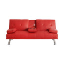 67-inch Red Leather Multifunctional Double Folding Sofa Bed with Coffee Table for Office Use