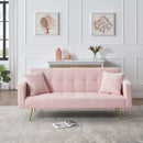 Teddy Fleece Sofa Bed with Throw Pillows and Metal Legs in Pink, 71.7-inch