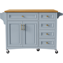 K&K 52'' Kitchen Island with Drop Leaf, Embossed Texture Kitchen Island on Wheels with Spice Rack, Towel Rack, 2 Doors and 5 Drawers, Kitchen Storage Cart with Adjustable Shelf for Kitchen, Blue Grey