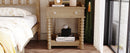 Retro Style Nightstand with Drawer and Open Shelf for Bedroom, Bedside Table with Turned Legs and Metal Handle,Natural
