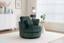 Oversized 360 Degreed Swivel Accent Chair Modern Soft Plush Corduroy Round Barrel Chair for Living Room Bedroom with Pillows, Green