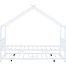 Twin Size Metal House Bed with Twin Size Trundle, White