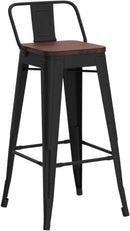 30 Inch Low Back Metal Barstools With Wooden Seat