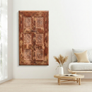 Antique Teak Wood Carved 54" Tall Door Distressed Wall Hanging