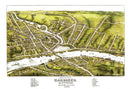 Vintage Map of Gardiner & Pittston, Maine 1878