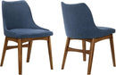 Azalea Blue Fabric and Walnut Wood Dining Chairs Set of 2