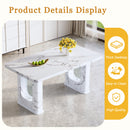 Table and chair set.64.5x35.4 Inch Stylish White Marble Textured Dining Table.Paried With 4 Black PU Chairs with a vertical stripe design on the backrest.Create Your Exclusive Low-Key Luxury Space.