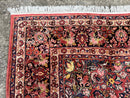 Large Antique Persian Sarouk Rug 11x18, Red, Floral Allover, Palace Size Wool Handmade Carpet