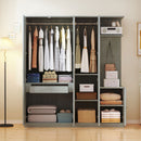 4-Door Wardrobe with Shelves, Drawers, and Full-Length Mirror, Gray