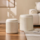White Storage Ottoman Round Velvet Upholstered Set