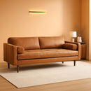 Cognac Tan Leather Mid Century Sofa With Bolsters In Stock