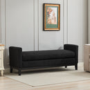 Elegant Upholstered Bench, Daybed, Ottoman with Wood Legs & 2 Bolster Pillows, Black Boucle, 66.34'
