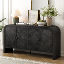 U_Style Luxury Multi-Functional MDF Sideboard– woven Wood Slat Doors, Tiered Stepped Design & Premium Solid Wood Veneer for Hallways, Living Rooms, Studies, and Corridors