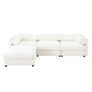 Contemporary White Chenille L-Shaped Sofa with Storage and Ottoman, 3-Seater Cylindrical Backrest