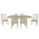 7PCs Extendable Dining Table Set, Farmhouse Extendable Table with 18' Move Leaf, 78' Rustic Wooden Kitchen Table and 6PCs Upholstered Chairs, Expanding Dining Room Table Set