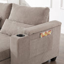 Convertible Chaise Lounge Sofa Chair with USB Ports, Cup Holders, Phone Holder, Storage, Brown Corduroy, 37.4'