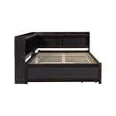 Full Size L-shaped Bookcases Bed with Power Outlets, USB Charging Ports,Two Drawers,Espresso