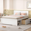 Full Size Platform Bed With Drawer And Two Shelves, White(Expected Arrival Time: 10.28)