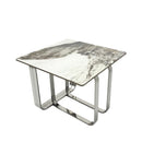 Rectangular End Table with Sintered Stone Top, Silver Metal Frame, for Living Room