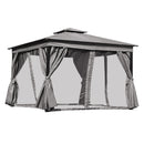 TREXM 10x12 Outdoor Gazebo Tent with Double Roofs, Patio Gazebo with Mosquito Netting and Privacy Screens, Patio Canopy for Shade and Rain for Backyard, Garden, Lawn and Deck (Grey)