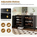 ON-TREND Minimalist Shoe Cabinet with 5 Solid Wood Legs, Cream Style Sideboard Buffet Cabinet with Fluted Doors, Large 4-Door Storage Cabinet with Adjustable Shelves for Living Room, Black, 55.1*13.7'