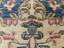 Antique Persian Kirman Rug 4x7, Cream and Navy Blue, Hand Knotted Wool Floral Carpet