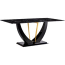 Black Marble Pattern Tempered Glass Dining Set - 71'x35.4' with 8 White PU Chairs With a Widened Backrest Design.
