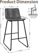 Gray Faux Leather Bar Stools Set Of 3 26 Inch Counter