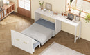 Twin Size Murphy Cabinet Bed with Adjustable Position Desk, Murphy Chest Dresser Bed with Foldable Cushion for Guest Room,Small Space, White
