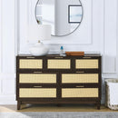 Bedroom 7 drawer dresser, rattan dresser modern wooden chest of drawers with spacious storage space for bedroom hallway living room