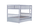 Full Over Full Rubber Wood Bunk Bed with Trundle, Ladder and Guardrails, Convertible to 2 Full Size Beds, with Twin Size Trundle,Light Grey
