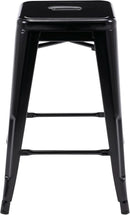 24 Inch Black Metal Bar Stools Set of 2 Backless Indoor Outdoor Square Seat Counter Height