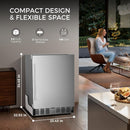 Kismile 24 Inch Built-In Double Drawer Refrigerator, 5.0 Cu.Ft Under Counter Beverage Fridge for Wine & Beer, Stainless Stee