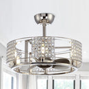 24" Modern DC Motor Satin Nickel Downrod Mount Reversible Crystal Fandelier Ceiling Fan with Lighting and Remote Control